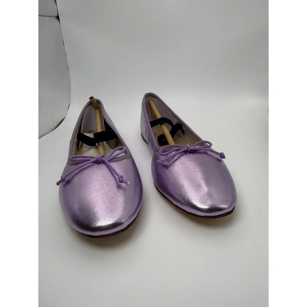 Ballet Flats‎ Women's Metallic Purple Bow Round Toe Size 8 NIB Gift For Her